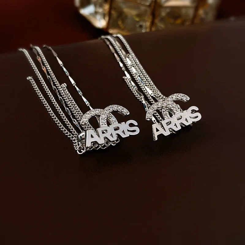 

European and American Women's Non-Pierced Zircon Letter ARRIS Tassel Ear Clip Personalized Earrings