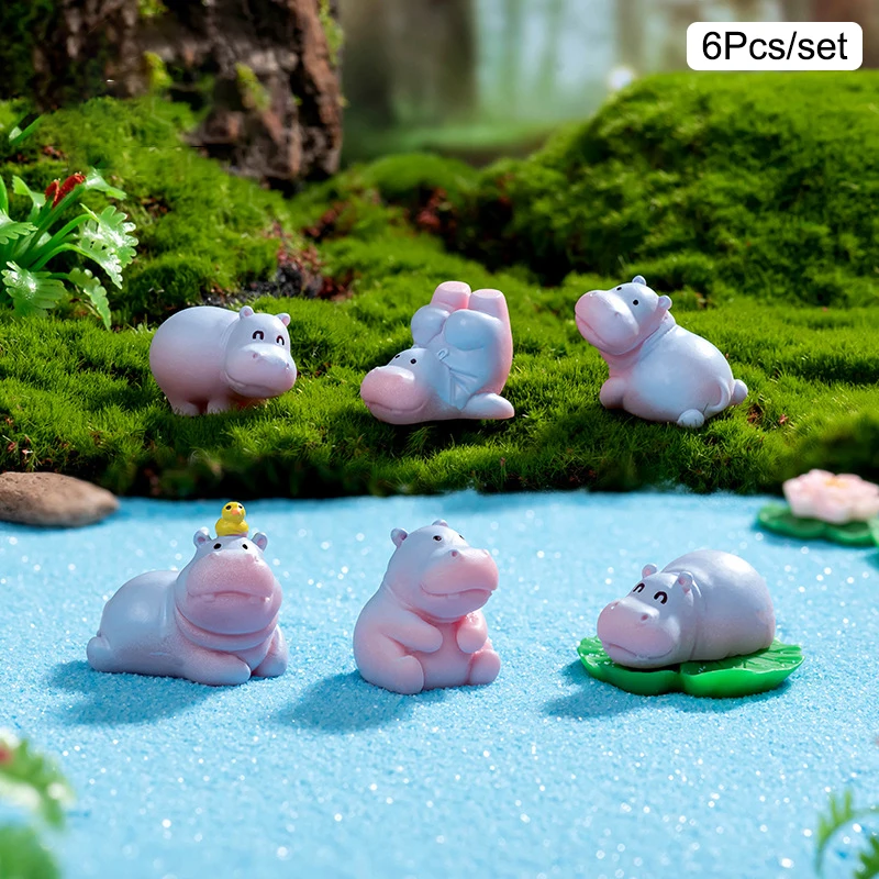 6 шт. мини-маленькая фигурка бегемота модель куклы мох микропейзаж домашний декор