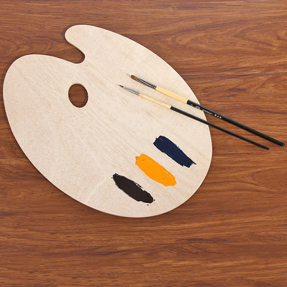 

Watercolor Tray Wooden Oil Painting Art Supplies Artist Oval With Thumb Hole Smooth Flat Acrylic Palette