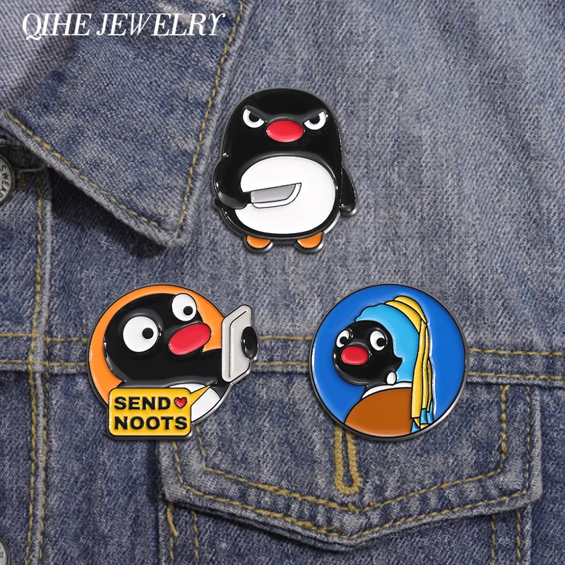 Funny Cartoon Baby Penguin Brooch Enamel Pins Creative Oil Painting Design Send Noots Brooches Lapel Badge Cute Jewelry Gift