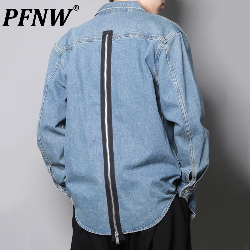 

PFNW Autumn New Men's Street Korean Hip Hop Handsome Denim Jacket Back Zipper Personality Trend Outdoor Y2k Unisex Coat 28A3553