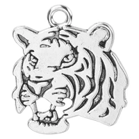 5pcslot zinc alloy fashion domineering metal tiger head pendants diy silver color charms for animal jewelry making accessorie