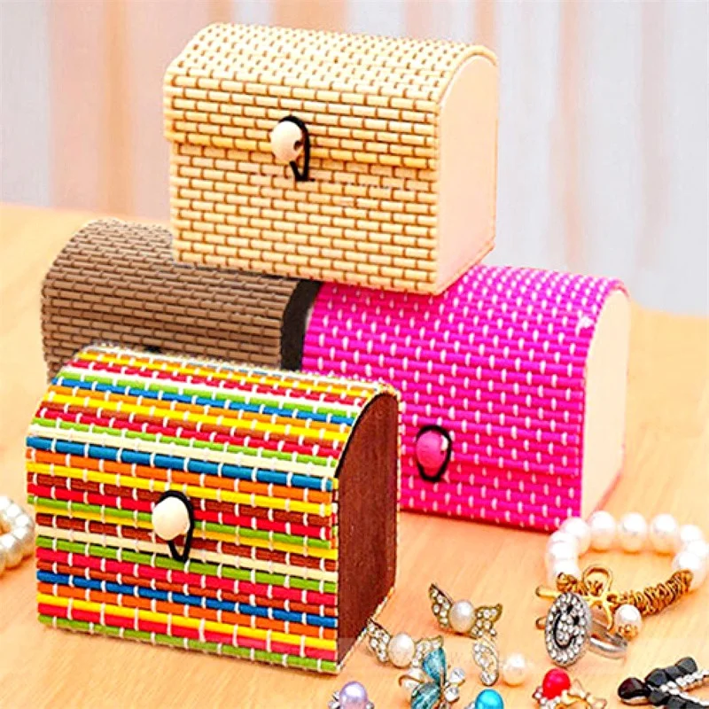 

Креативная бамбуковая шкатулка для хранения ювелирных изделий, в стиле ретро, для колец, серег, браслетов, ожерелий, маленькая шкатулка-органайзер, упаковочные чехлы
