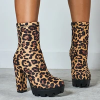 2022 autumn winter boots sexy leopard print thick high heel short tube womens martins