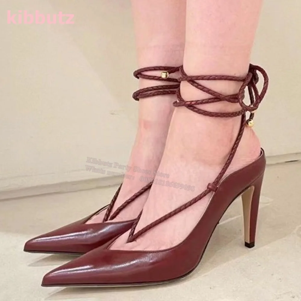 Туфли-лодочки из натуральной кожи с перекрестными ремешками на шнуровке острым