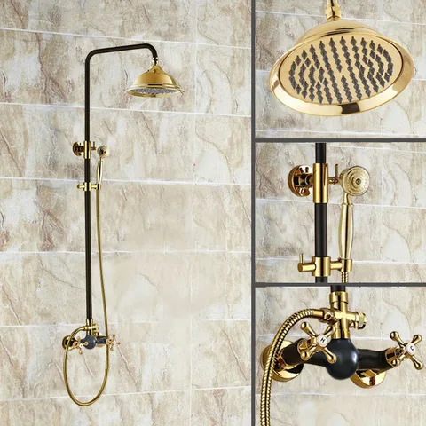 Роскошный золотистый латунный Черный Масляный наматываемый Бронзовый Смеситель для ванной комнаты 8 дюймов круглый дождевой смеситель для душа mrs947