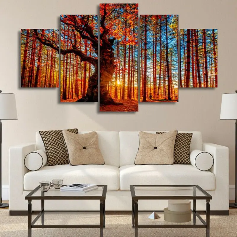 

Король леса осень восход солнца родоп Гора 5 панелей холст печать стены Искусство печатные изображения HD постер домашний Декор без рамки