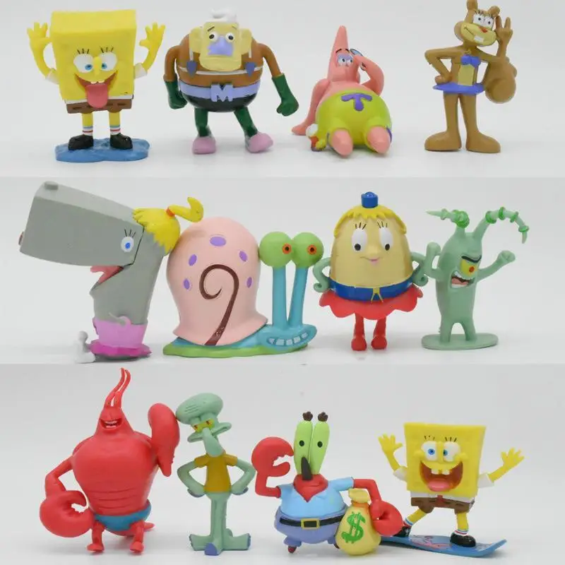 

12pcs SpongeBob SquarePants Random Box Anime Hand-run Patrick Star Doll Octopus Model Crab Boss Doll Desktop Decoration