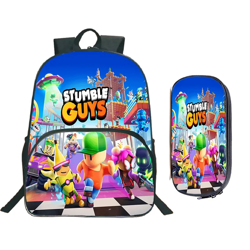 

3D Games Print Stumble Guys Backpack Pen Case 2 Piece Set Kids School Bags Cartoon Polyester Wear-resistant Waterproof Mochila