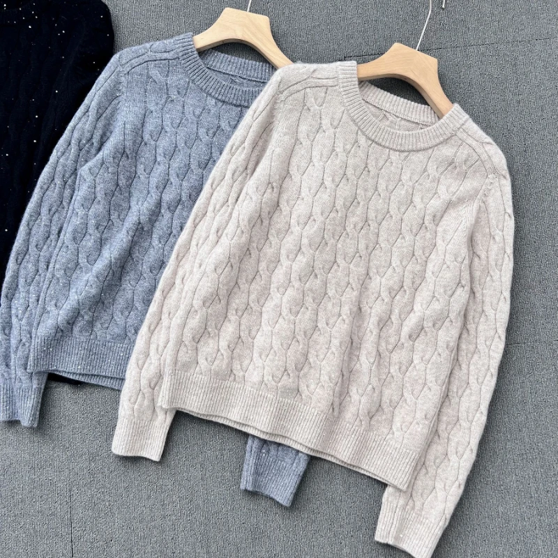 

Новинка Осень-зима 2023 просторный женский свитер из 100% кашемира с длинными рукавами и блестками