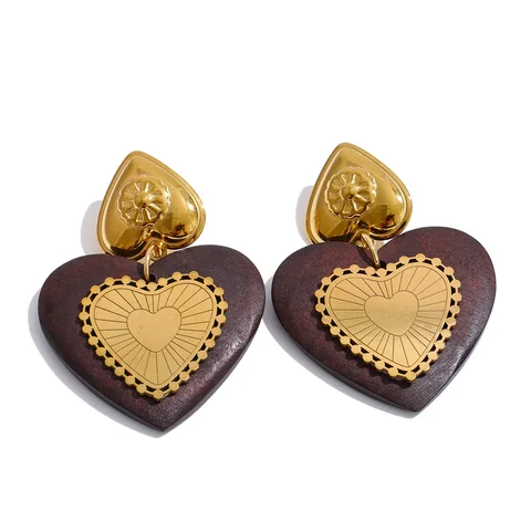 Серьги-капельки Yhpup из нержавеющей стали с деревянным сердечком