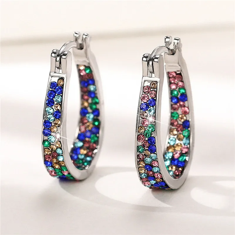 

Mult-colors Crystal U-shaped Hoop Earring for Women Hypoallergenic Jewelry for Sensitive Ears Large Big Hoop Earrings