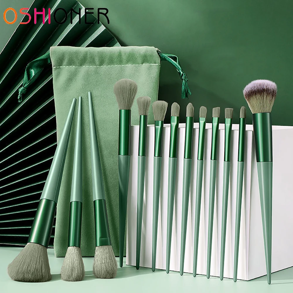 

13pcs Makeup Brushes Set for Cosmetic Foundation Powder Blush Eyeshadow Blending Matcha Green fiber Make Up Brush Beauty Tool