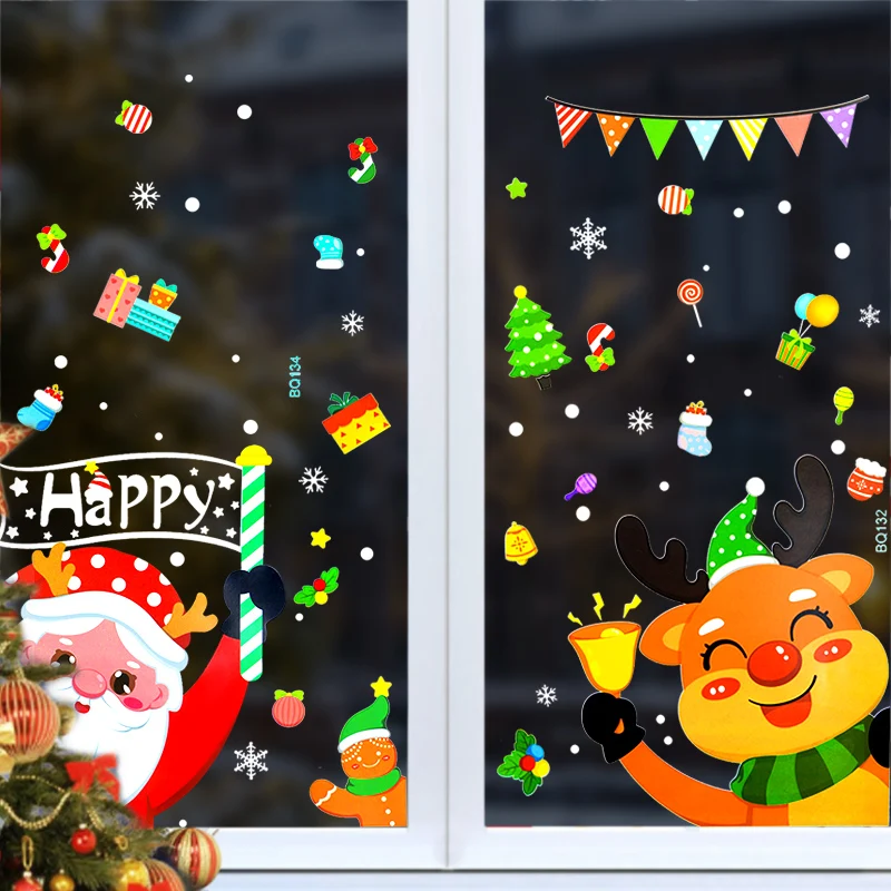 

Christmas Decoration For Home Window Glass Stickers Santa Elk Snowflake Wall Decals Stickers For Xmas New Year Party Ornaments