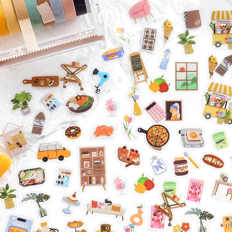 

100pcs/pack Kawaii PET Stickers Collage Materials DIY Journal Planner Scrapbooking Decorations Kawaii Stationery Sticker