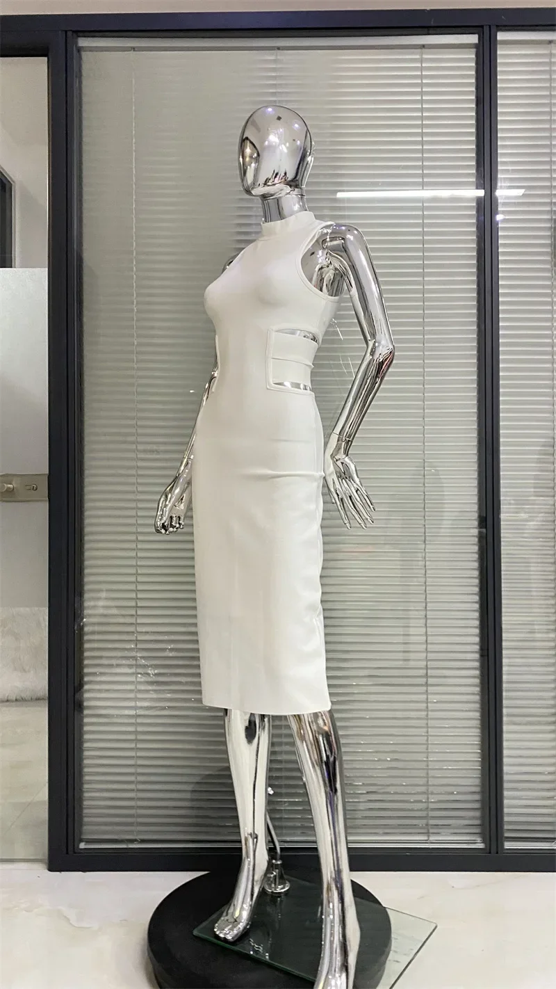 Сексуальное белое платье без рукавов с открытой талией модное простое вечернее