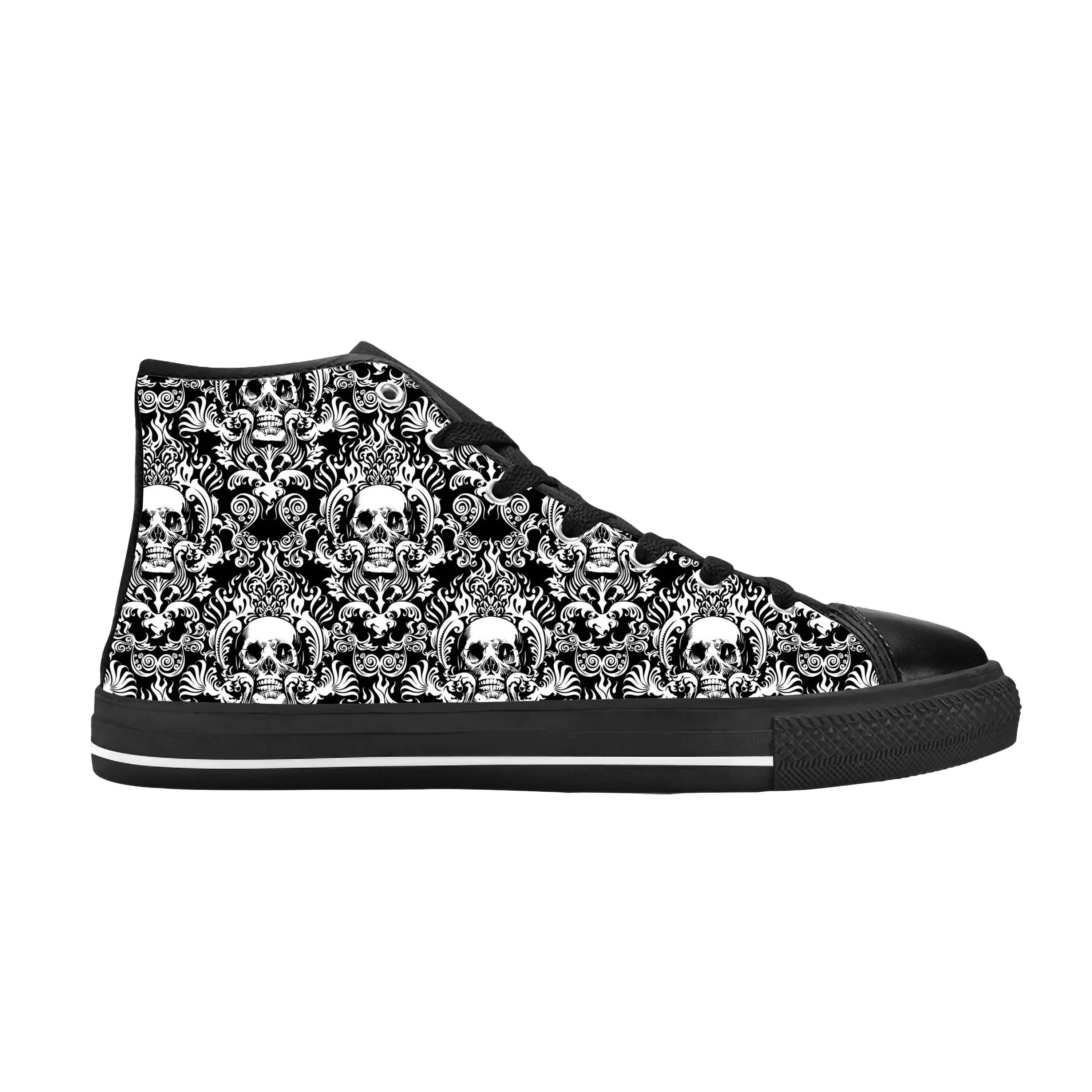 Sugar Skull Paisley Skeleton Goth Gothic Horror Casual Cloth Shoes High Top Comfortable Breathable 3D Print Men Women Sneakers