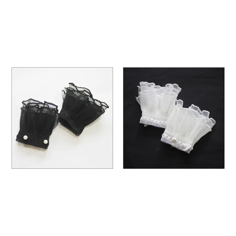 

Retro Wrinkled Pleated Sleeve False Cuff Solid Color Sleeve Detachable Accessory DXAA