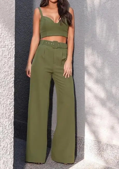 

Women's Long Pants Set Summer 2023 Fashion Street Commuting Vest Loose Solid Color Straight High Waist Trousers Two-Piece Set