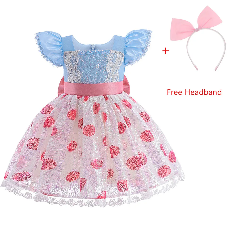 

2023 New Shepherdess Princess Dresses + Headband Kids Carnival Party Baby Birthday Costume For Girls Children Clothes 1-5 Year