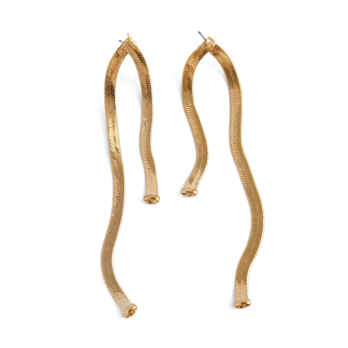 Женские серьги-гвоздики с двойной цепочкой золотого цвета