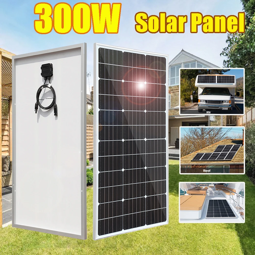

300W solar panel rigid 12v kit 150w 100w 80w 50w 20w 5v monocrystalline battery charger for motor home car RV camper 1000w 220v