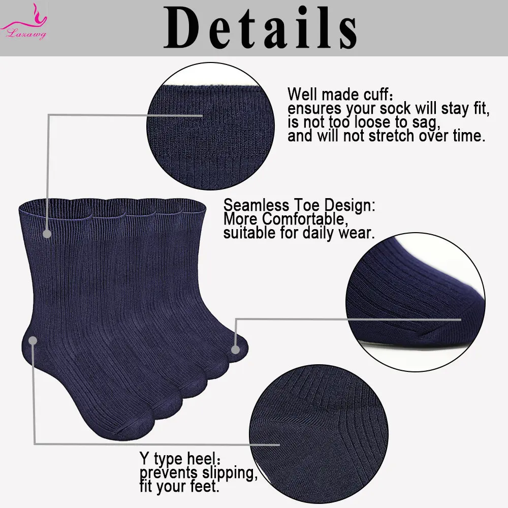 LAZAWG Men's Cotton Socks Casual Business Socks 5 Pairs Male Crew Ankle Sock Solid Color Breathable Sweat-absorbing Dailywear