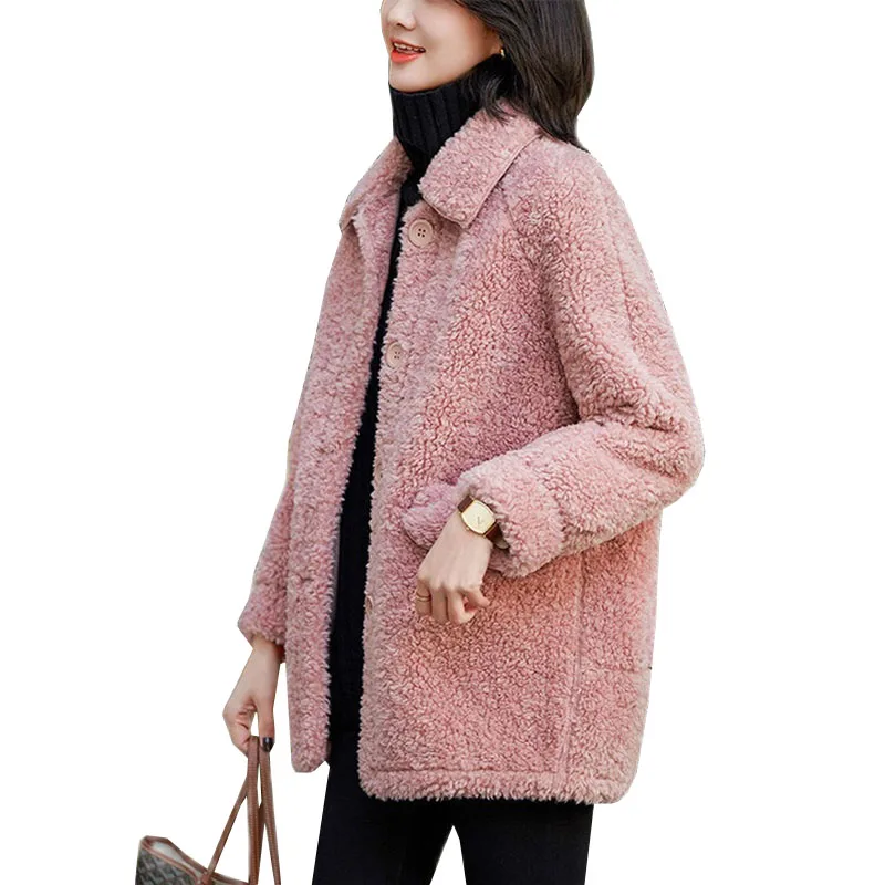 Winter New 2022 Women's Imitate lambswool Jacket Female Coat Mid Long Velvet Thicken High Quality Warm Women Outwear Tops R1467