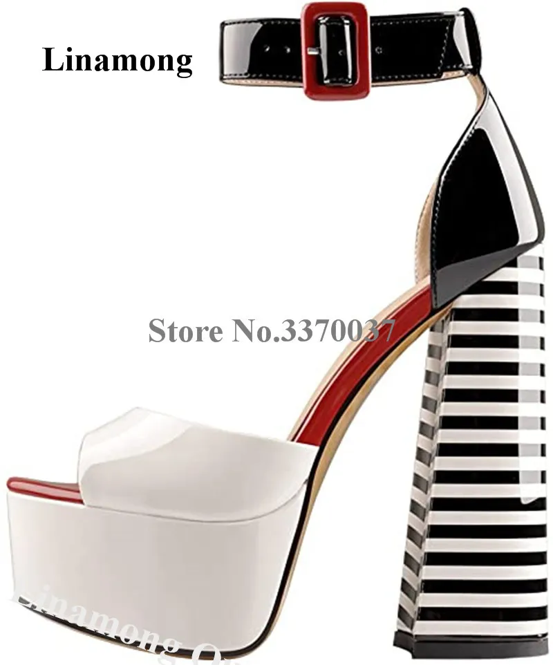 

Сандалии женские из лакированной кожи с ремешком на щиколотке, босоножки с полосками зебры на массивном каблуке, обувь для вечерние