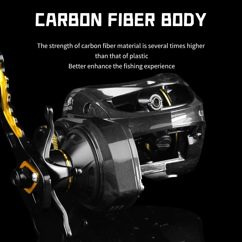 DEUKIO Carbon Shell Baitcasting Reel Dual Brake System Reel 16KG Max Drag 6+1 BBs 6.3:1 High Speed Saltwater Carp Fishing Reels enlarge