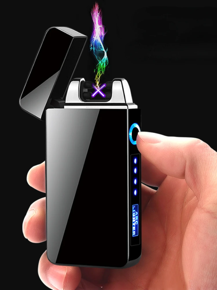 

High-end Electric Dual Arc Lighter USB Rechargable Windproof Flameless Plasma Lighters Unusual With LED Power Display Men Gifts