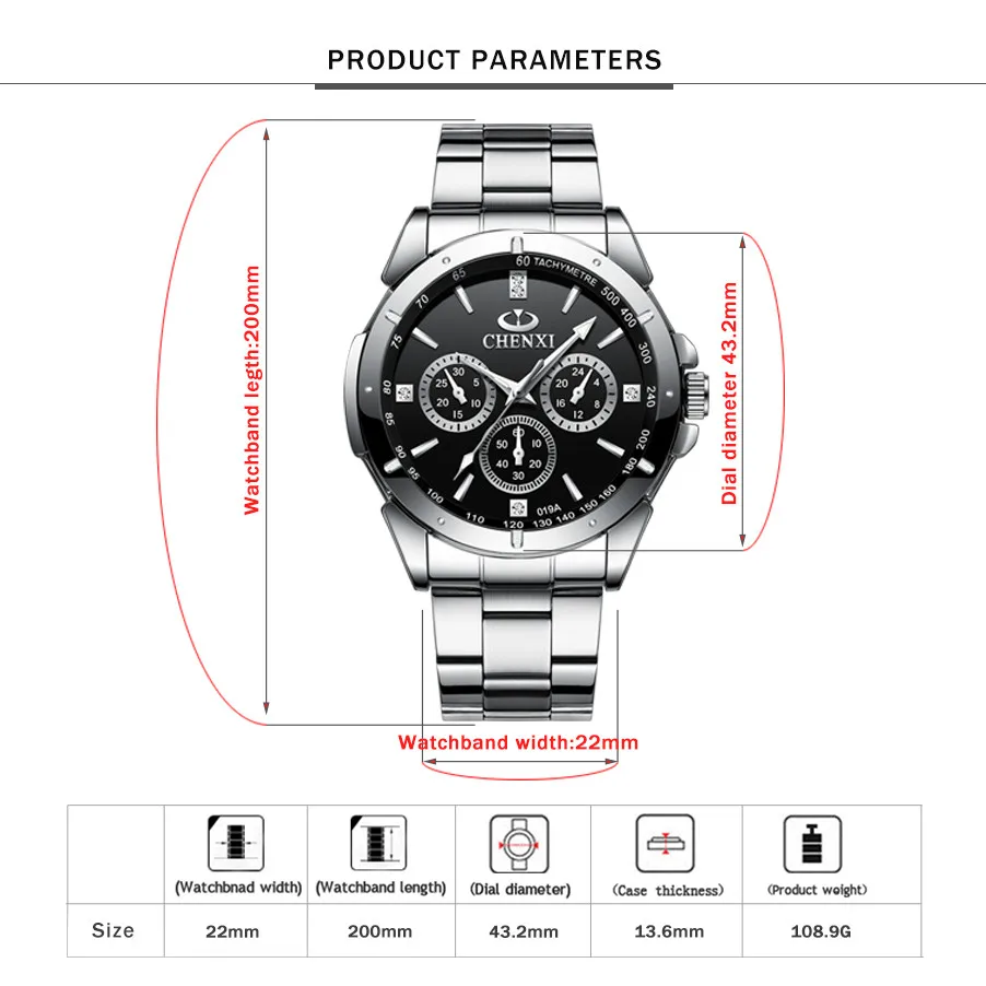 CHENXI Fashion Top Brand Casual Couple Mens Women Luxury Quartz Watches Chronograph Waterproof Luminous Stainless Steel Clock