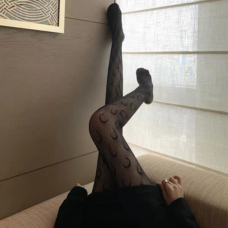 2PCS/lot New Spring Summer Moon Pattern Women Tights for Girls Black Sexy Pantyhose Transparent Mesh Thin High Elastic Stockings