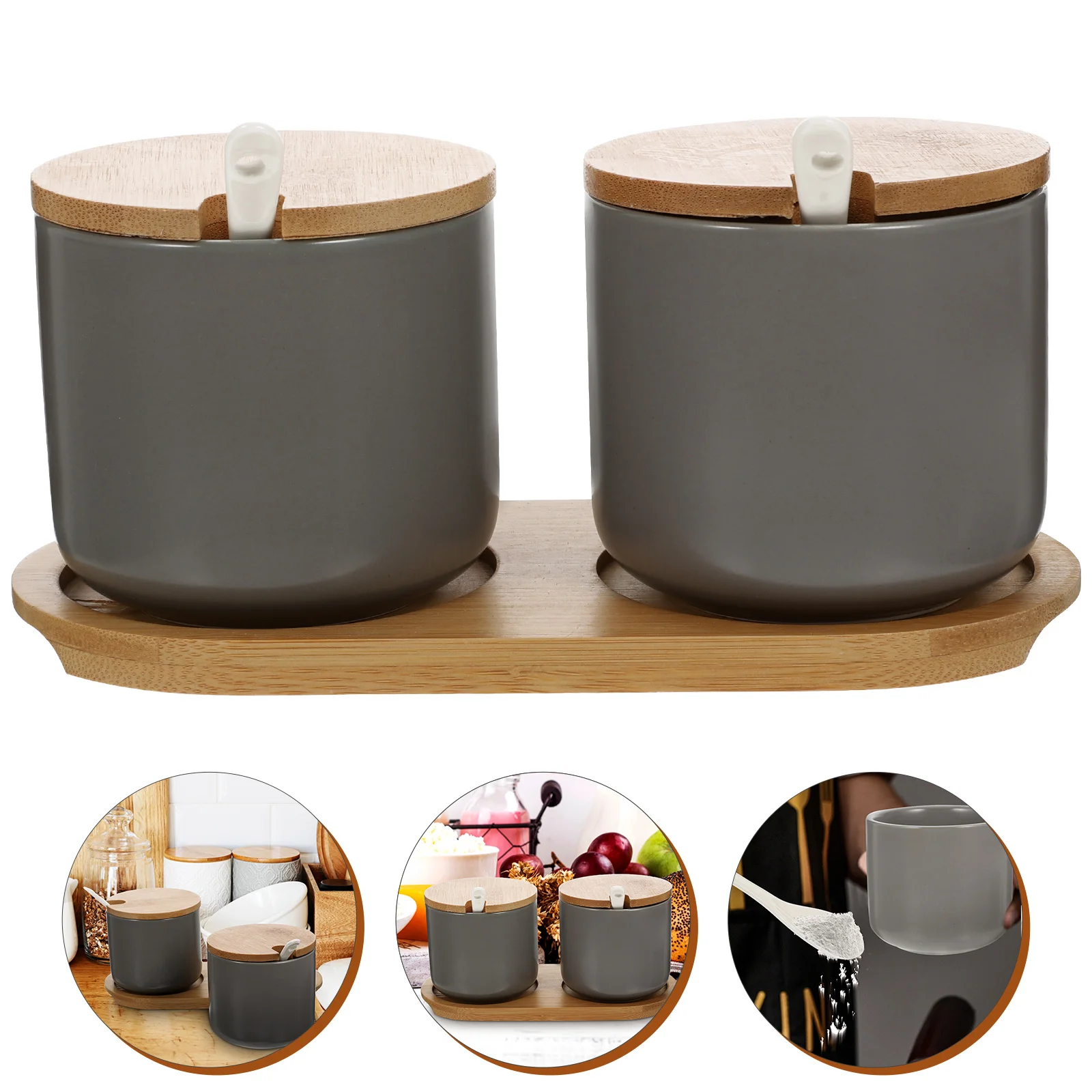

Condiment Seasoning Sugar Jar Container Storage Kitchen Pot Spoon Pepper Lid Ceramic Canister Bowl Jars Tray Porcelain Box