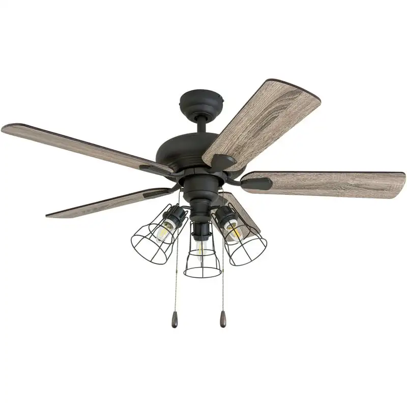 

County Industrial 42-Inch Aged Bronze Indoor Ceiling Fan, Cage LED Cage Barnwood, Tumbleweed Blades