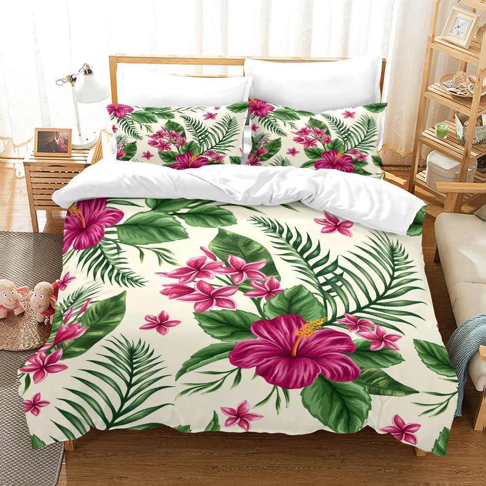 

Tropical Plants 3D Floral duvet cover set Leaf Bedding Sets 220X240 King Queen Double Single Nordic Modern 2/3PC Quilt Cover