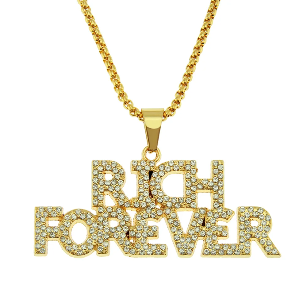 

WANGAIYAO fashion three-dimensional personality full diamond letter pendant men's hip-hop all-match necklace clothing accessorie