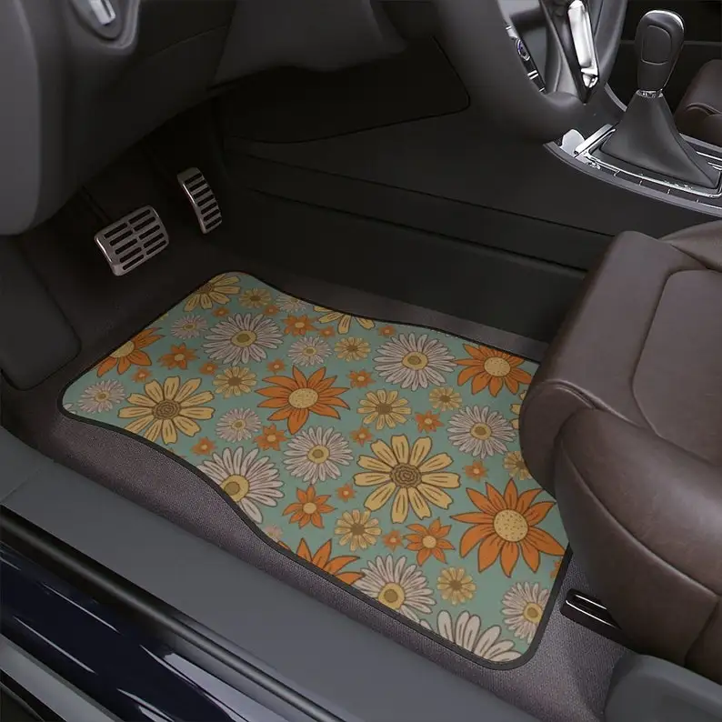 

Hippie Car Floor Mat,Aesthetic Retro Car Mat,Cute funky Car Accessories,hippie interior car decor,groovy retro flower pattern ca
