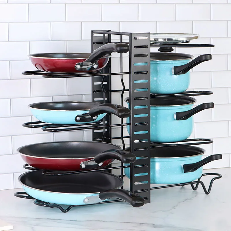 

Organizer Kitchen Storage Storage Rack Cover Multi-layer Pot Wire Pots Storage Holder Pans Rack And Lids Pots Bilateral Iron