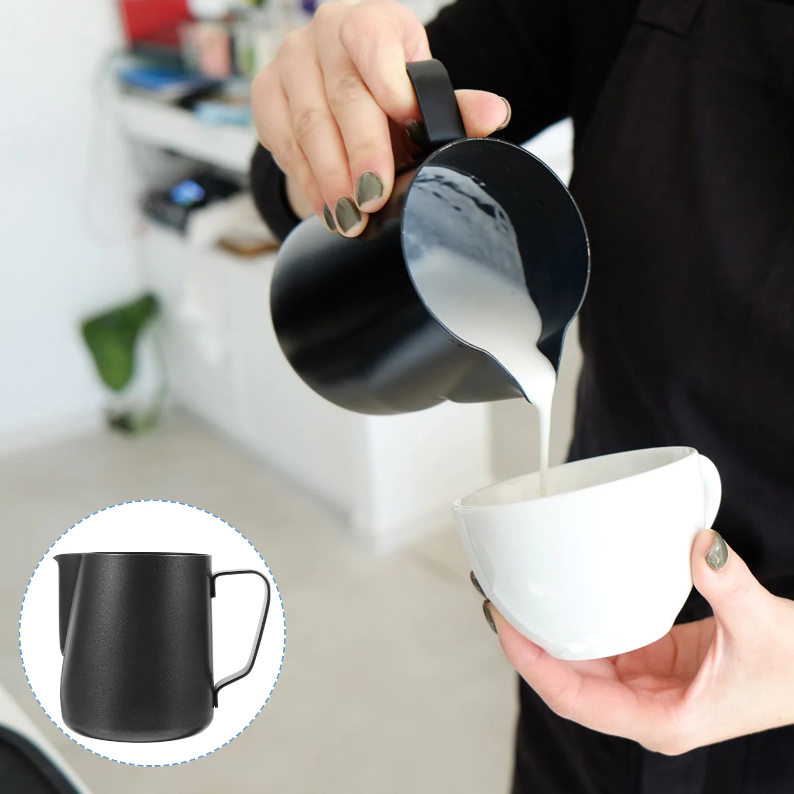 

Milk Cup Pitcher Coffee Espresso Frothing Steaming Jug Frother Latte Art Steamer Steel Barista Steam Stainless Handle Pitchers