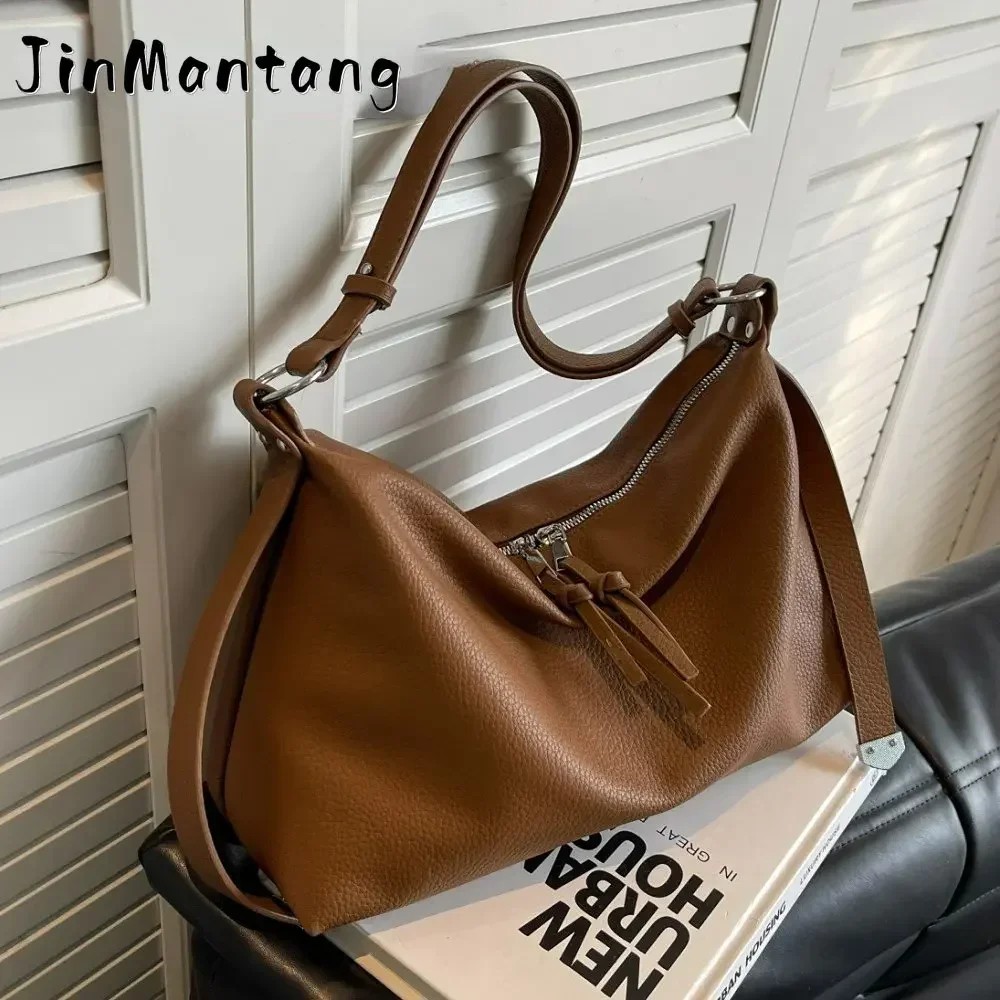 

Shoulder Side Bag for Women 2023 High Capacity Leather Vintage Crossbody Hobo Designer Trend Handbags and Purse Black