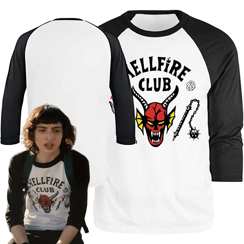 

Hell Fire Club Cosplay T-shirt Stranger Things Season 4 Cosplay Costume Mike Dustin T-shirt Long Sleeves Shirt Uniform Suit