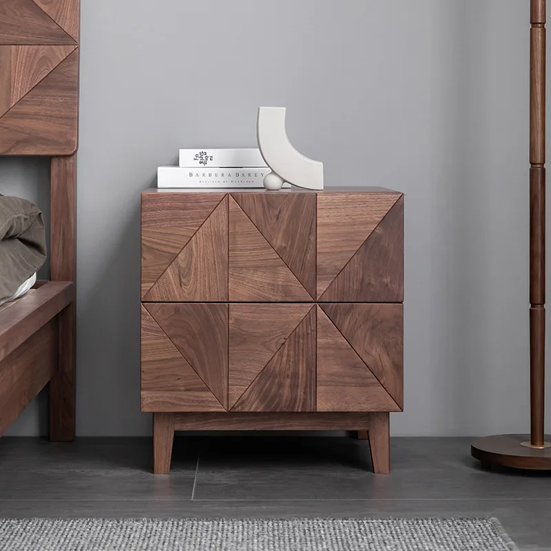 

Black Walnut Bedside Table Minimalist Bedroom Locker Log Storage Cabinet Auxiliary Nordic Solid Wood Side Cabinet Furniture HY