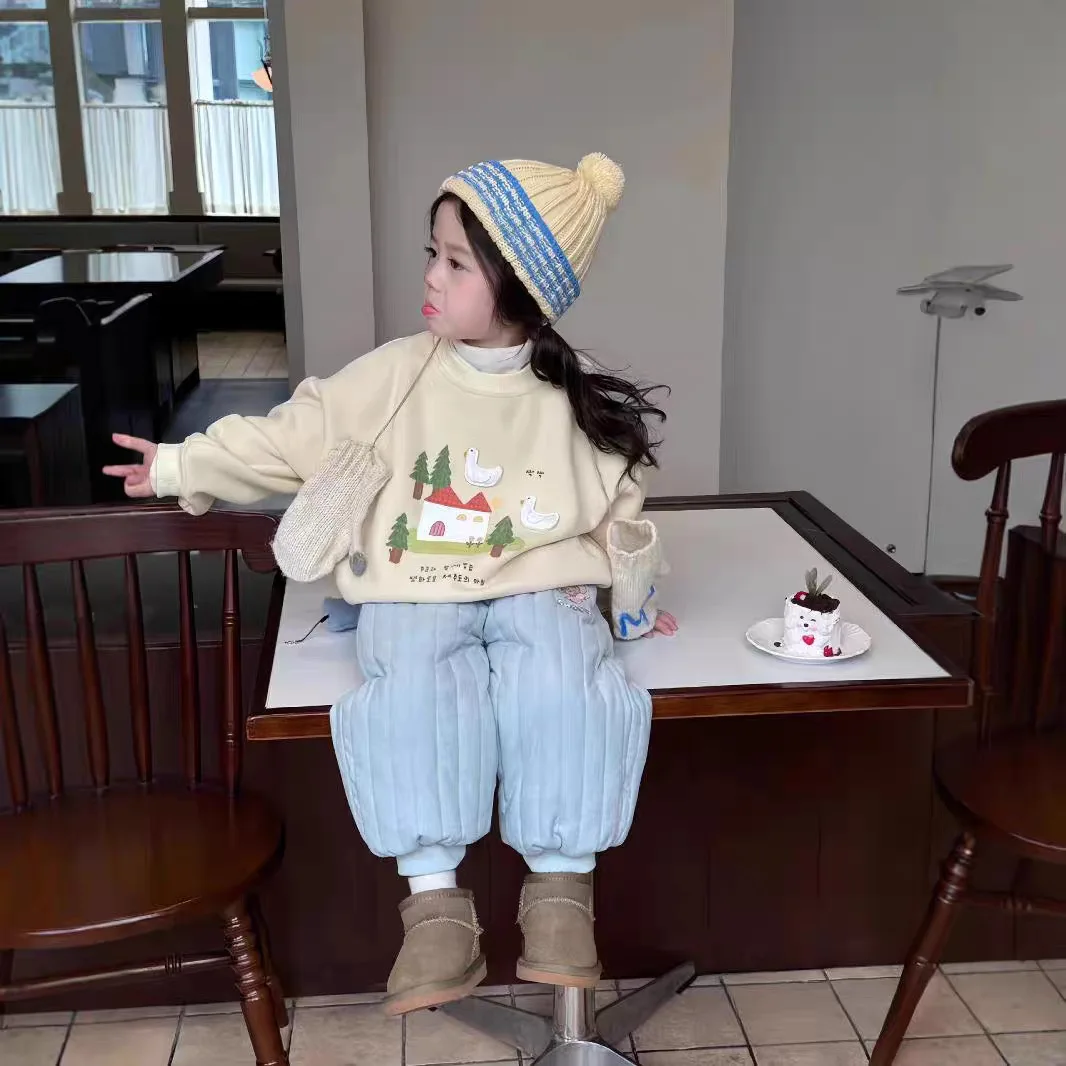 Костюмы для девочек новинка 2024 зимняя детская одежда Милая Толстовка с принтом и