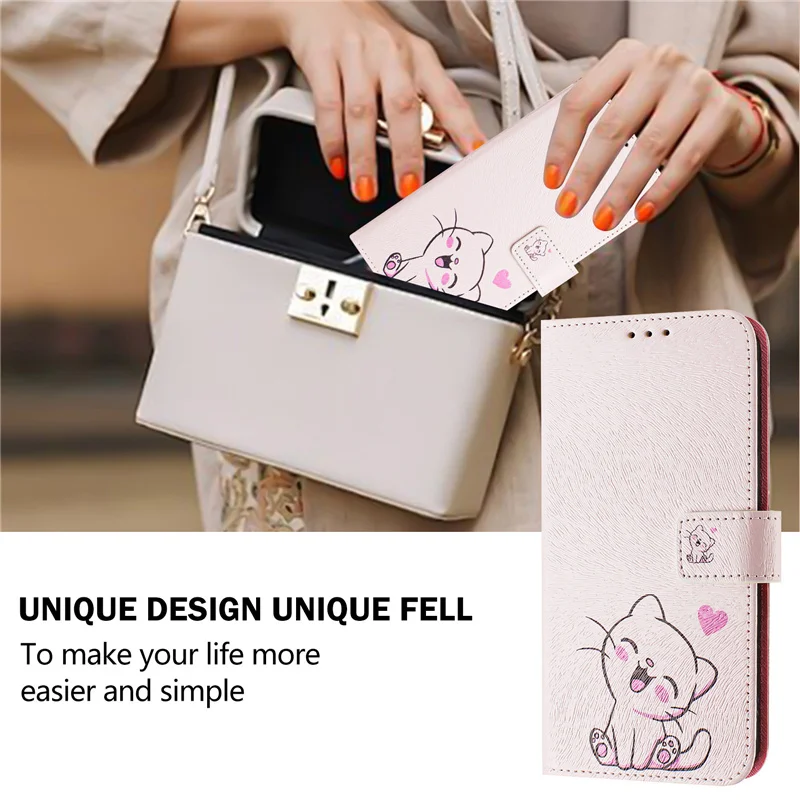 Фото Кожаный чехол-книжка для OnePlus One Plus 13 12 15 13R 13T 12R 11 15R 15T с кошельком, отделениями для карт и подставкой, с рисунком кошки, бабочки, цветов №3