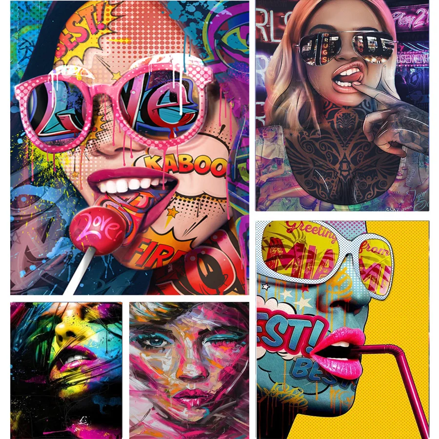 

Граффити искусство поп абстрактная женщина раньше 5D Сделай Сам полностью круглая квадратная Алмазная мозаика вышивка красочная сексуальн...