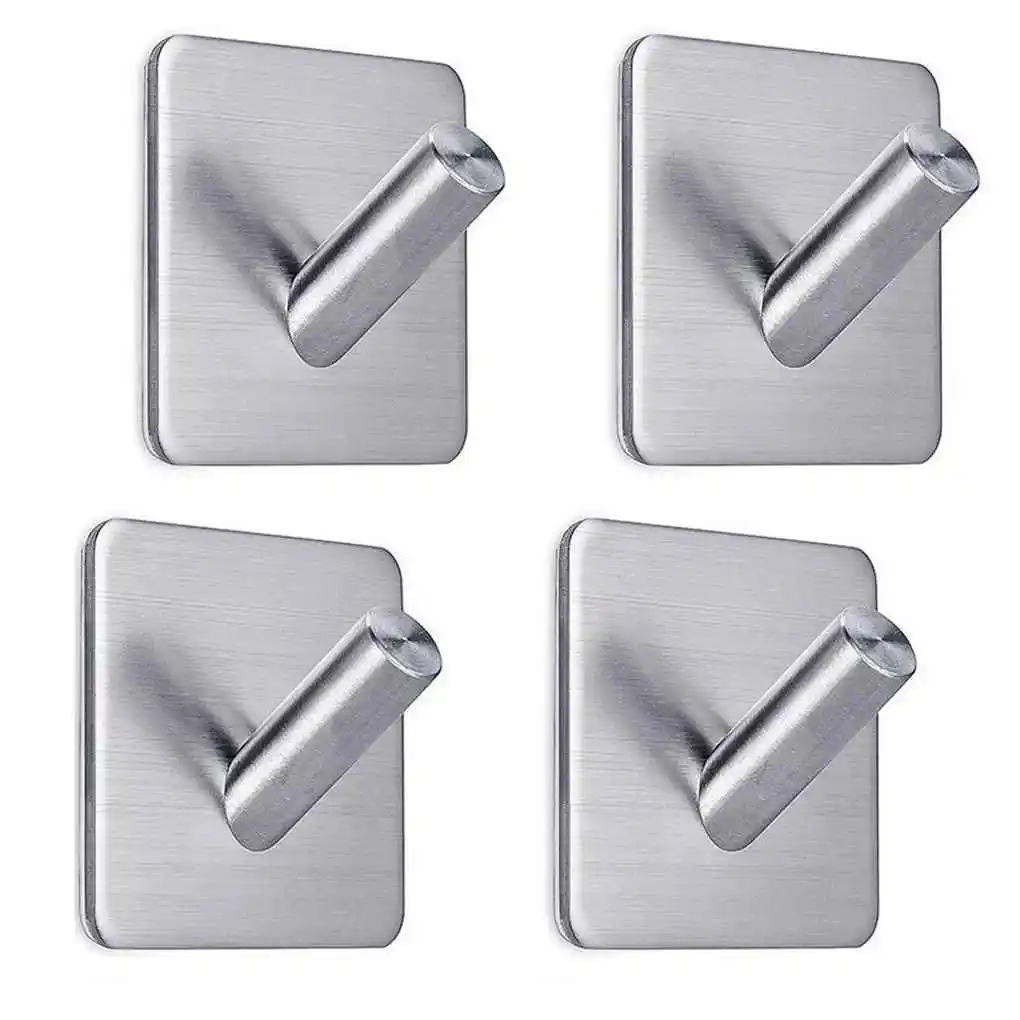 

4PCS Bathroom Towel Hanger Self Adhesive Stainless Steel Robe Hats Bag Key Door Wall Hooks for Kitchen