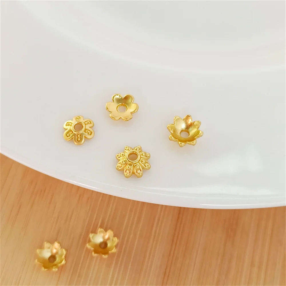 

Antique gold accessories 18K matte gold octagonal flower holder six petal flower cap 8mm spacer beads spacer piece handmade DIY