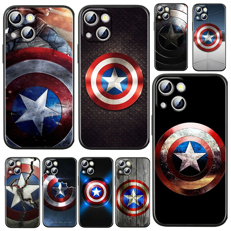 

Avengers Shield Marvel For Apple iPhone 13 12 11 Pro Max Mini XS Max X XR 6 7 8 Plus 5S SE 2020 TPU Soft Black Phone Case Coque
