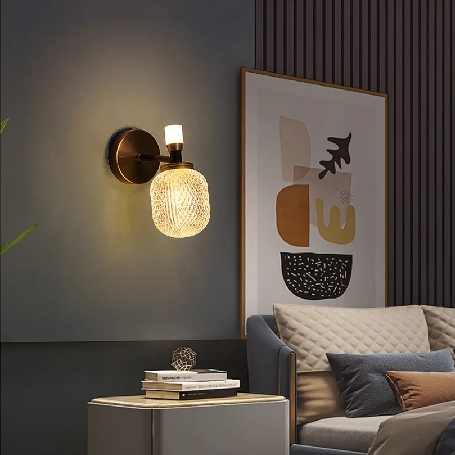 

IWP Modern Gold Minimalist Wall Lamp LED Copper Creative Ambient Light Bedroom Living Room Aisle Decor Wall Light Acrylic Sconce
